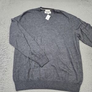 Joseph Abboud Sweater Mens XL Gray V Neck Extra Fine Merino Wool Pullover Knit